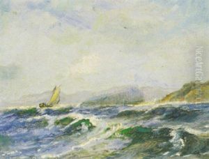 Marine Med Sejlskibe Udfor Kyst by Holger Drachmann