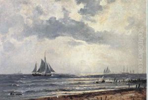 Skibe Ud For Kysten Soien Brydenigennem Skyer Ne by Holger Drachmann