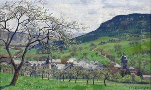 Sommerlandschaft Mit Blick Auf Ein Dorf Mit Gutshof Und Kirche (bei Heilbronn?)
