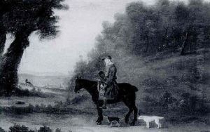 Study Of Arthur Wentworth, Earthstopper, Of Bulmer, On His Pony With Dogs In A Yorkshire Landscape by Nathan Drake