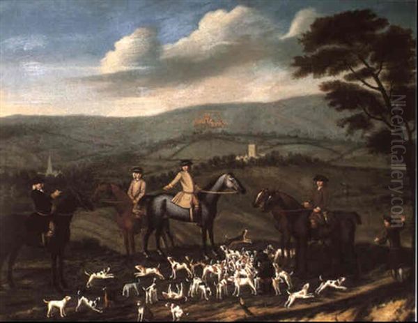 Gentleman Out Hunting With Their Harriers In A Hilly Landscape - view 1