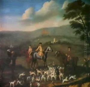 Gentlemen Out Hunting With Their Harriers In A Hilly Landscape Gentlemen Out Hunting With Their Harriers In A Hilly Landscape