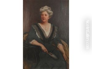 A Portrait Of A Lady Seated, Wearing A Star-burst Diamond Necklace And Holding A Feather Fan In Her Right Hand