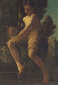 A Young Boy, Seated By A Fountain by Herbert James Draper