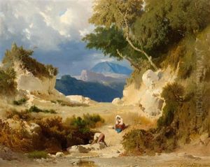 Flusslandschaft Mit Figuren by Heinrich Dreber