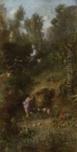 Waldtal Mit Badender Diana by Heinrich Dreber
