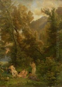 Deutsche Waldlandschaft Mit Jungling Und Quellnymphe