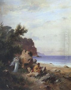Odysseus Bei Der Nymphe Kalypso Auf Der Insel Ogygia by Heinrich Dreber
