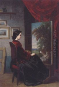 Die Malerin Elisabeth Seeburg Vor Der Staffelei In Ihrem Atelier by Heinrich Dreber