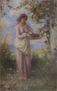 Madchen Bei Der Weinernte by Heinrich Dreber
