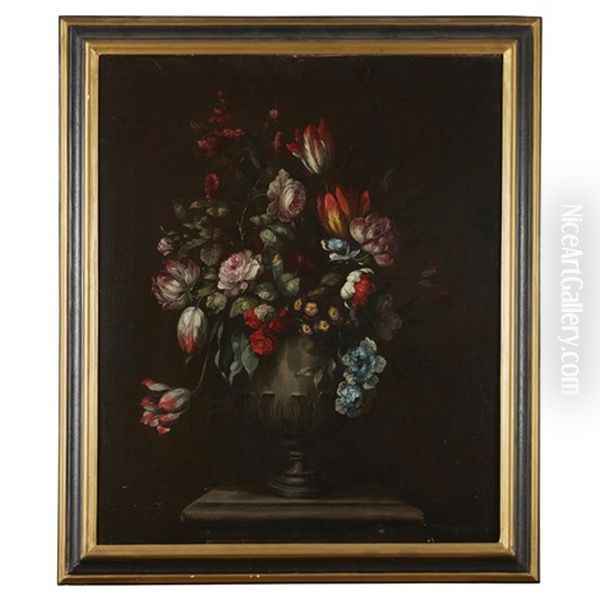 Still Life Of Tulips, Roses And Other Flowers In An Urn - view 1