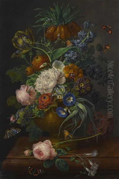 Still Life Of Flowers In An Urn In A Stone Niche - view 1