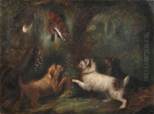 Three Terriers Cornering A Fox by George Armfield