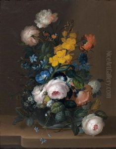 Bouquet De Fleurs Dans Un Vase Verre Sur Un Entablement Bouquet De Fleurs Dans Un Vase Verre Sur Un Entablement