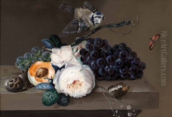 Obststillleben Mit Rose Und Vogel - view 1