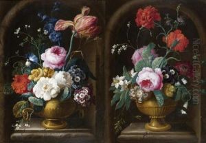 Blumenstrauss In Einer Steinnische (pair) by Johann Baptist Drechsler