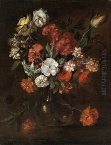 Blumenstraus In Einer Glasvase by Johann Baptist Drechsler