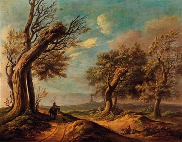 Cavalier Et Promeneur Dans Un Paysage - view 1