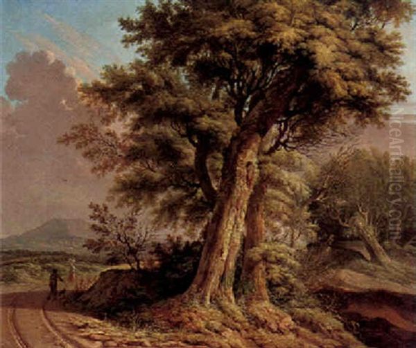 Landscape With Travellers On A Path Near Trees - view 1