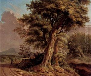 Landscape With Travellers On A Path Near Trees by Johannes Van Drecht