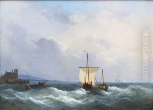 Sailing Vessels Near The Coast by Christiaan Lodewijk Willem Dreibholtz