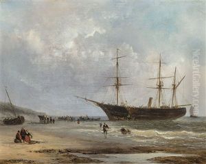 A Ship Moored On The Shore by Christiaan Lodewijk Willem Dreibholtz