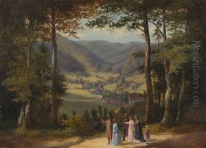 Ein Waldspaziergang Mit Blick In Ein Schlesisches Tal by Adolf Dressler