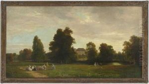 Kaffeegesellschaft In Parklandschaft Bei Einem Schloss