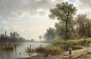Grose Teichlandschaft Mit Figuraler Staffage