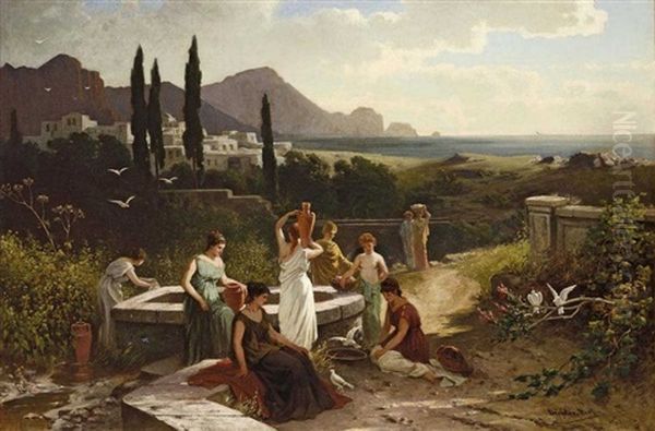 Frauen Am Brunnen In Italienischer Landschaft - view 1