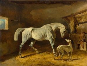 Les Compagnons D'ecurie, Cheval Gris Et Levrier Dans Une Ecurie by Alfred De Dreux