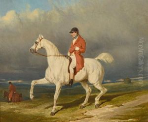 Cavalier En Redingote Rouge Dans La Campagne by Alfred De Dreux