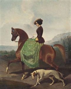Portrait Of A Woman On Horseback, With A Greyhound, An Extensive Landscape Beyond