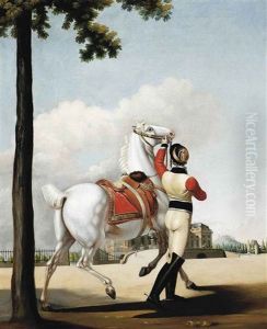 Preparing For A Ride At Schloss Monrepos by Alfred De Dreux