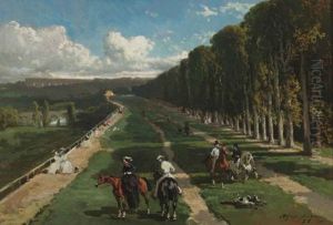 L'allee Cavaliere Sur La Terrasse De Saint-germain by Alfred De Dreux