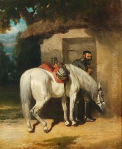 La Halte D'un Cavalier En Armure by Alfred De Dreux