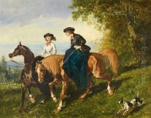 Deux Elegantes A Cheval by Alfred De Dreux