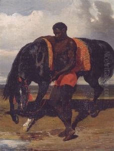 African Tenant Un Cheval Au Bord D'une Mer African Tenant Un Cheval Au Bord D'une Mer