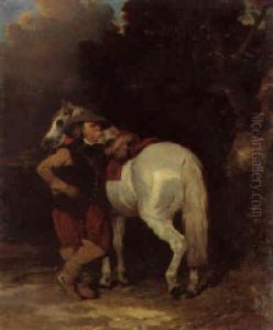 Capitaine Des Mousquetaires Appuye A Son Cheval by Alfred De Dreux