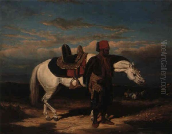 Cavalier Abreuvant Son Cheval - view 1