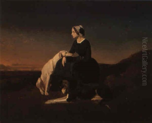 Reverie Du Soir, Jeune Fille Avec Ses Deux Levriers - view 1