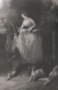A Lady On Horseback With Frolicking Dogs A Lady On Horseback With Frolicking Dogs