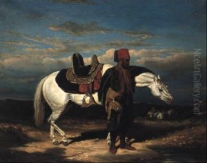 Cavalier Abreuvant Son Cheval by Alfred De Dreux