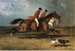 Deux Veneurs En Tenue Rouge Au Galop Deux Veneurs En Tenue Rouge Au Galop