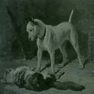 Chien A L'arret Devant Un Chat by Alfred De Dreux