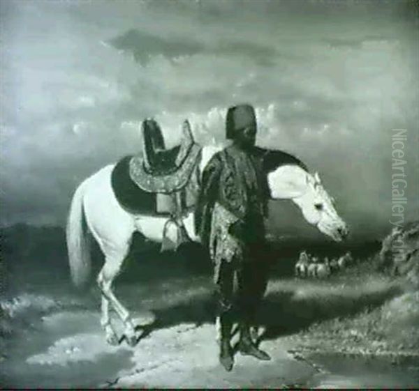 Cavalier Arabe Abreuvant Son Cheval - view 1