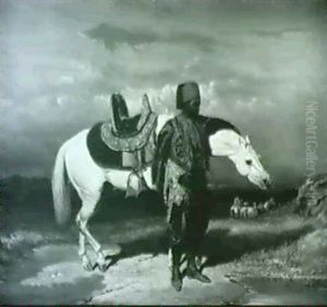Cavalier Arabe Abreuvant Son Cheval by Alfred De Dreux