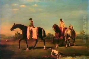 Cavaliers Et Chiens Dans La Campagne by Alfred De Dreux
