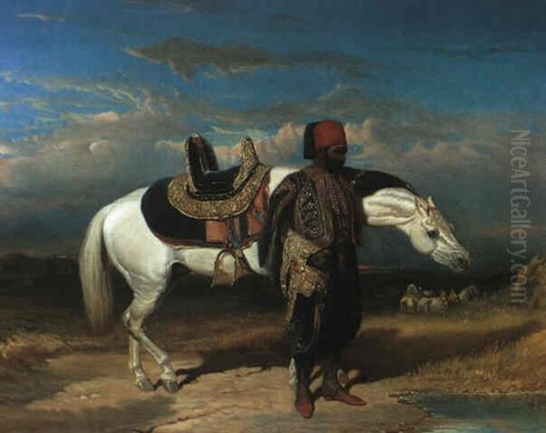 Cavalier Arabe Abreuvant Son Cheval - view 1