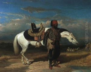 Cavalier Arabe Abreuvant Son Cheval
